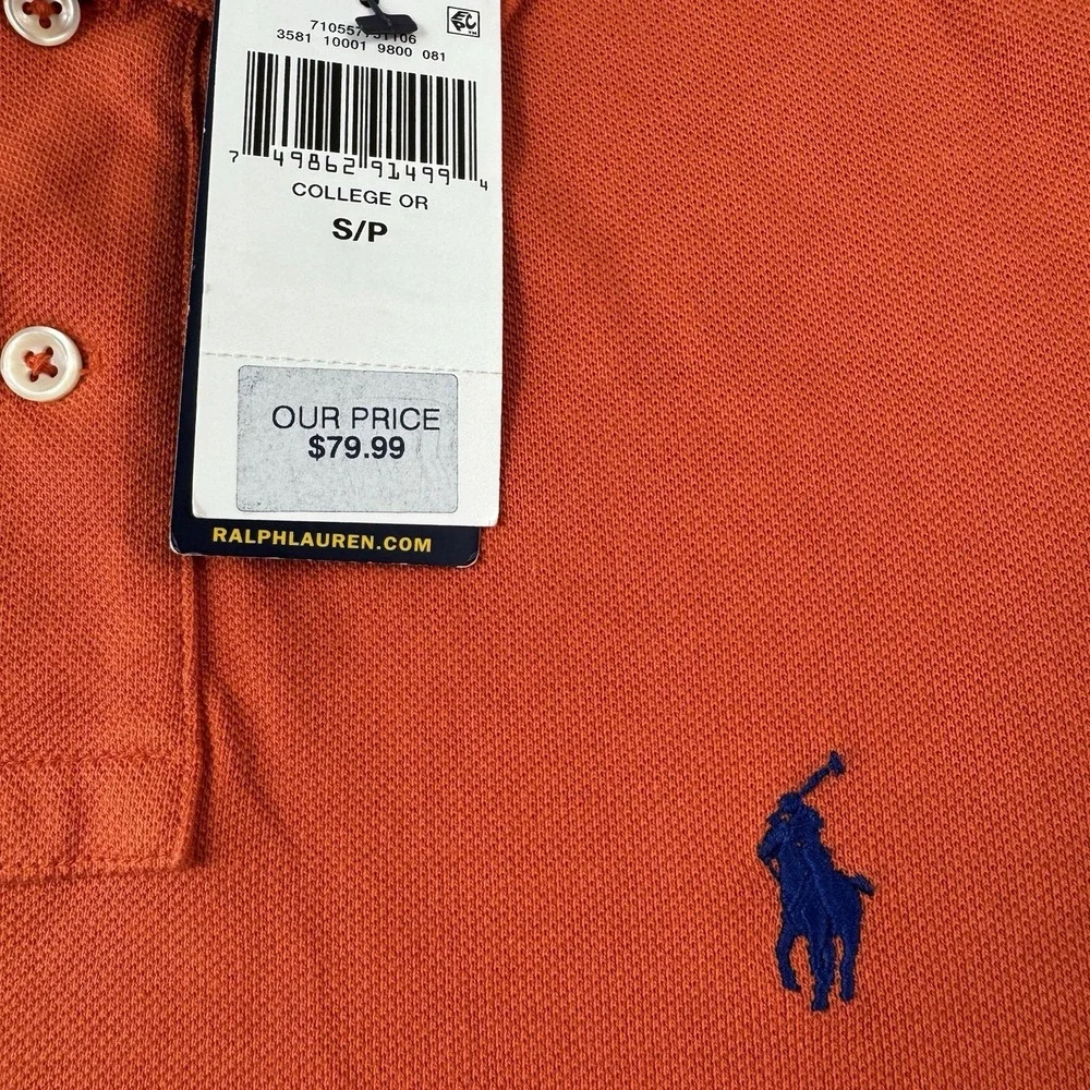 Polo Ralph Lauren Orange Blue Horse Cotton Men's Polo Shirt Size S NWT